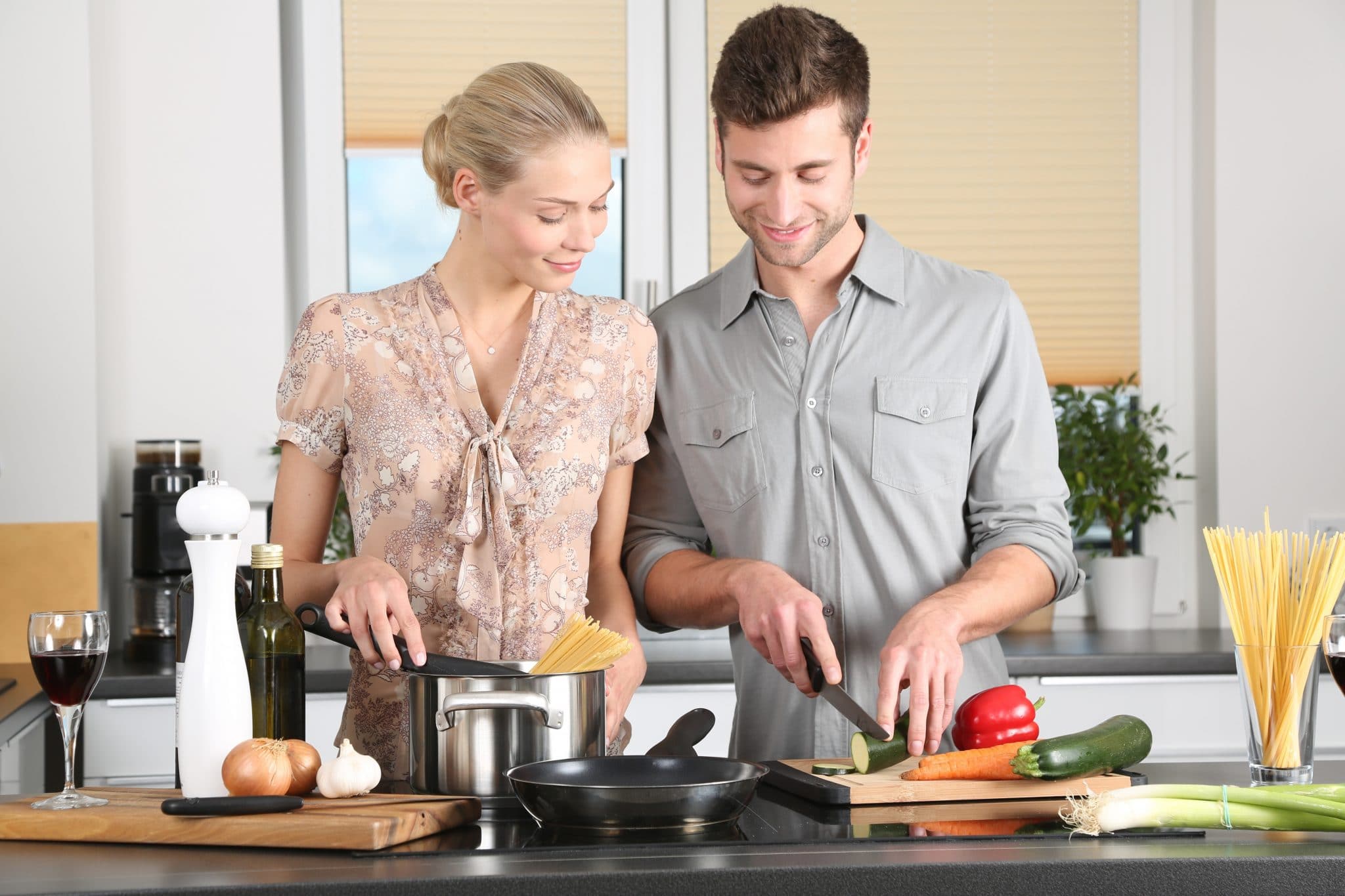 Young couple cooking